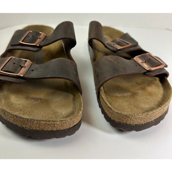 Birkenstock Arizona Soft Footbed Oiled Leather Sandals Brown Slides Mens Size 13 - Picture 9 of 14